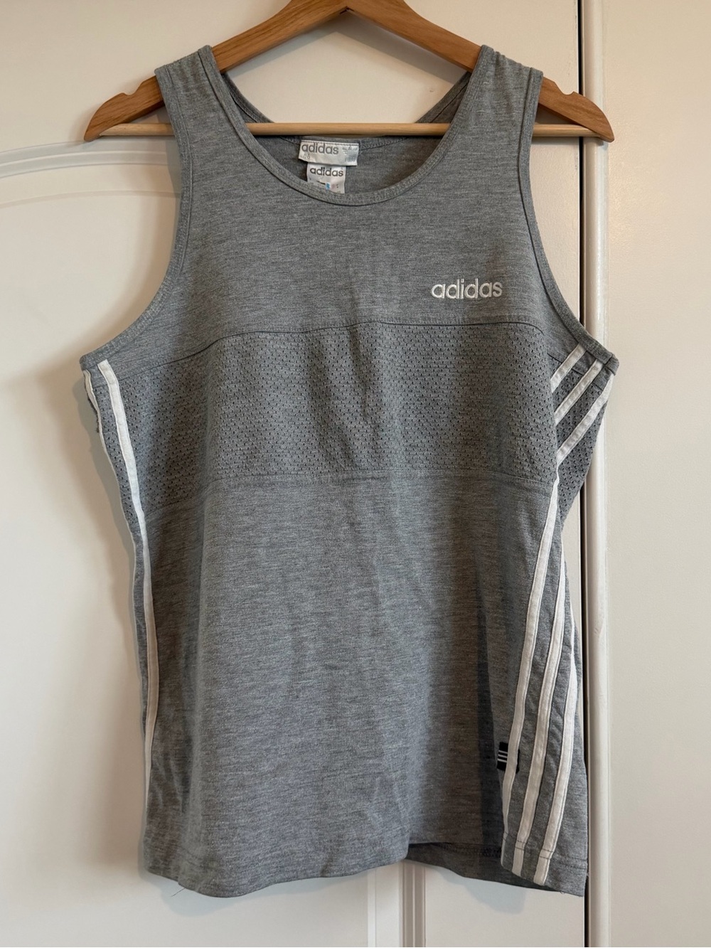 adidas Grey Men’s Athletic Tank with White Stripes